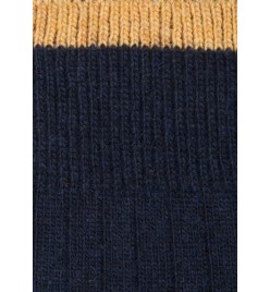 Calcetín de lana con cashmere azul marino y mostaza